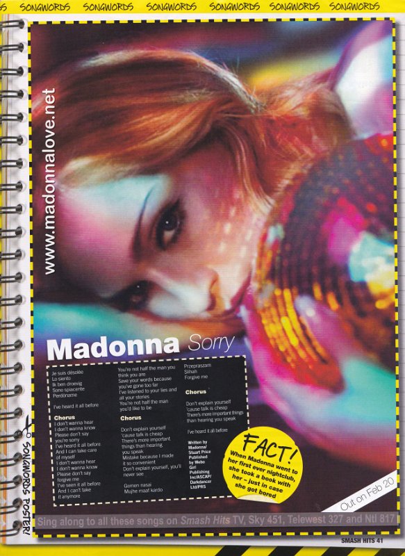 2006 - Unknown month - Smash Hits - UK - Songwords Madonna Sorry