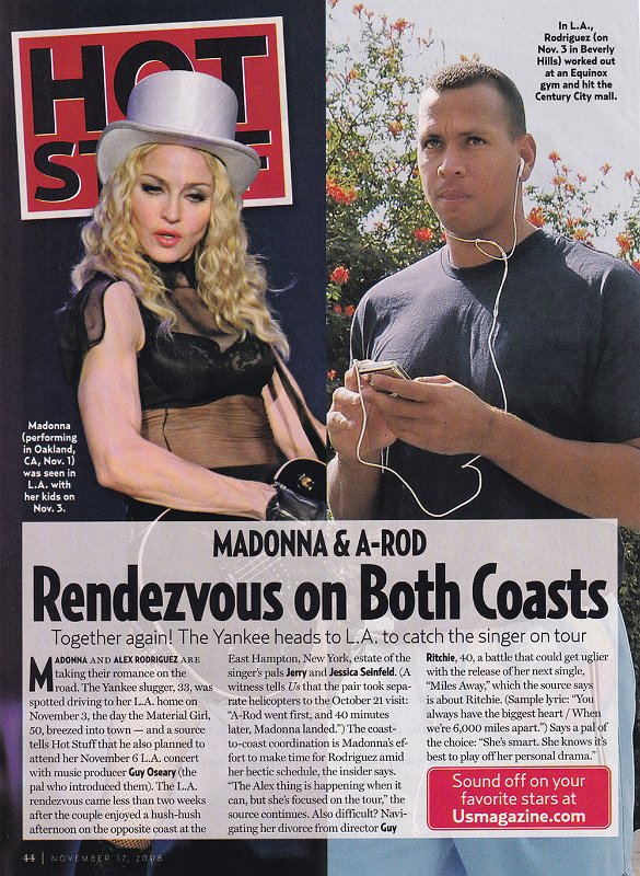 2008 - November - US Weekly - USA - Madonna & A-rod rendezvous on Both Coasts