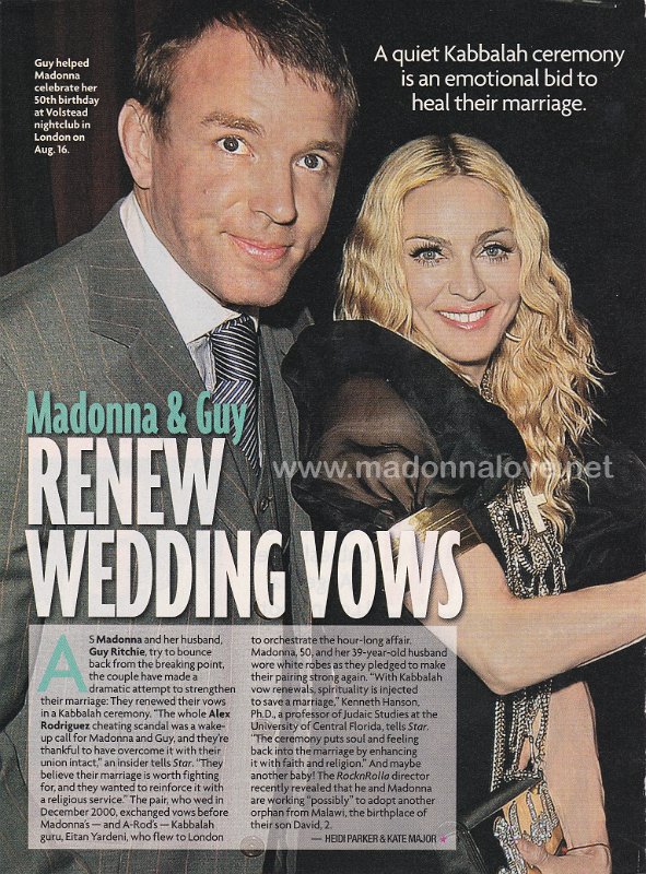 2008 - September - Star - USA - Madonna & Guy renew wedding vows