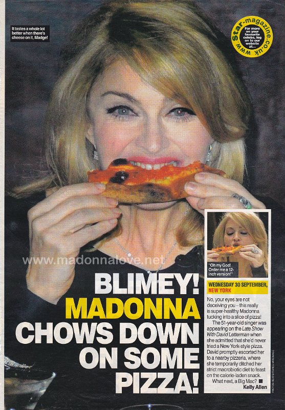 2009 - October - Star - UK - Blimey! Madonna chows down on some pizza!