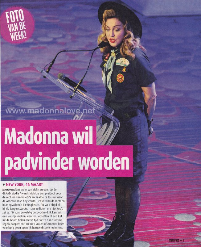 2013 - March - Storywood - Belgium - Madonna wil padvinder worden