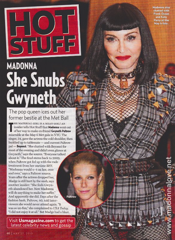 2013 - May - Us weekly - USA - Madonna she snubs Gwyneth