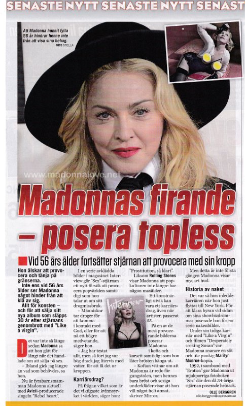 2014 - December - Expressen - Sweden - Madonnas firande - posera topless