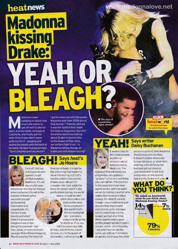 2015 - April - Heatworld - UK - Madonna kissing Drake yeah or bleagh-
