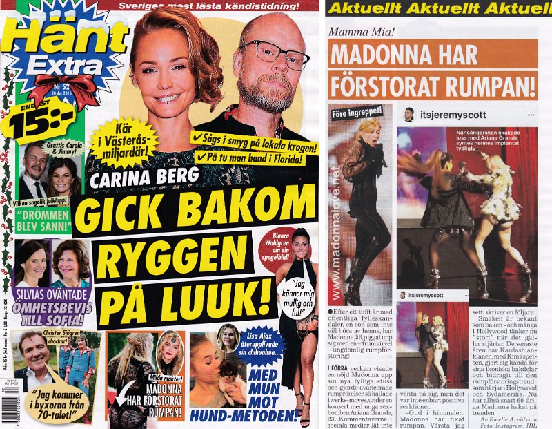 2016 - December - Hant extra - Sweden - Madonna har forstorat rumpan!