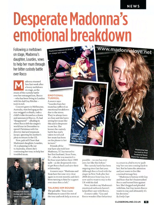 2016 - March - Closer - UK - Desperate Madonna's emotional breakdown