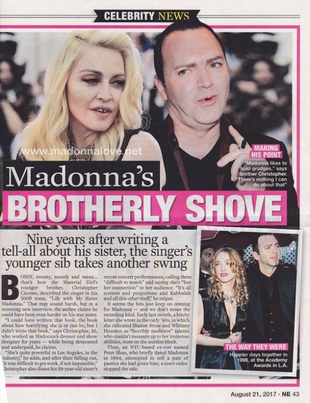 2017 - August - National Enquirer - UK - Madonna's brotherly shove