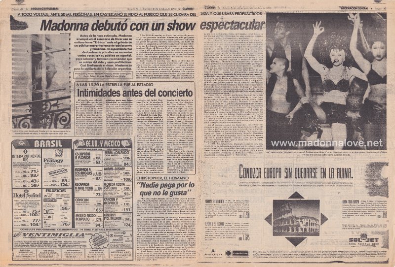 1993 - October - Clarin (Espectaculos) - Argentina - Madonna debuto con un show espectacular