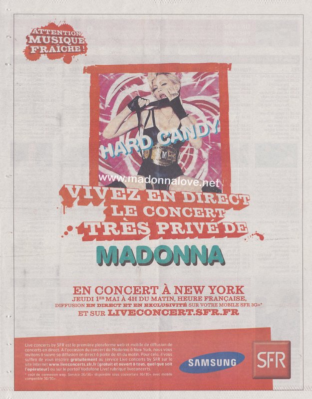 2008 - April - Metro - France - Vivez en direct le concert tres prive de Madonna (Hard Candy advertisement)