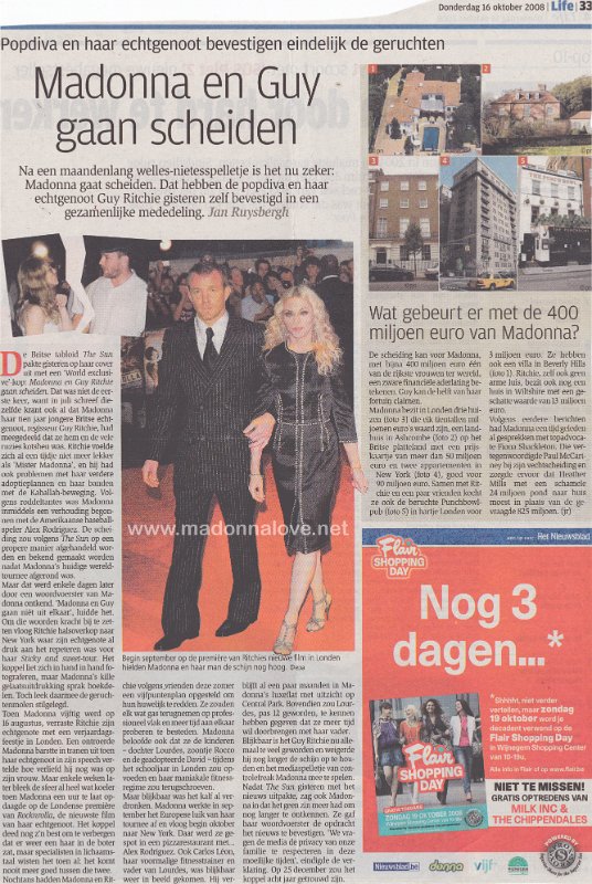 2008 - October - Het Nieuwsblad - Belgium - Madonna en Guy gaan scheiden