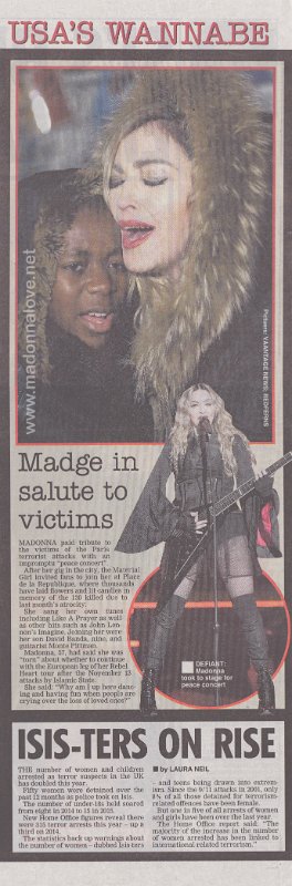 2015 - December - Daily Star - UK - Madge in salute to victims