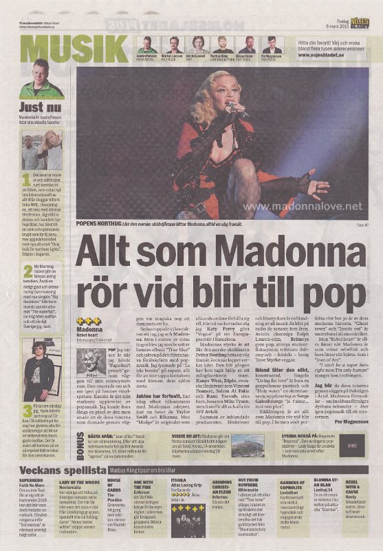 2015 - March - Nojes bladet - Sweden - Allt som Madonna ror vid blir till pop