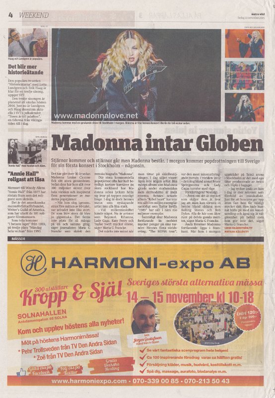 2015 - November - Metro - Sweden - Madonna intar Globen