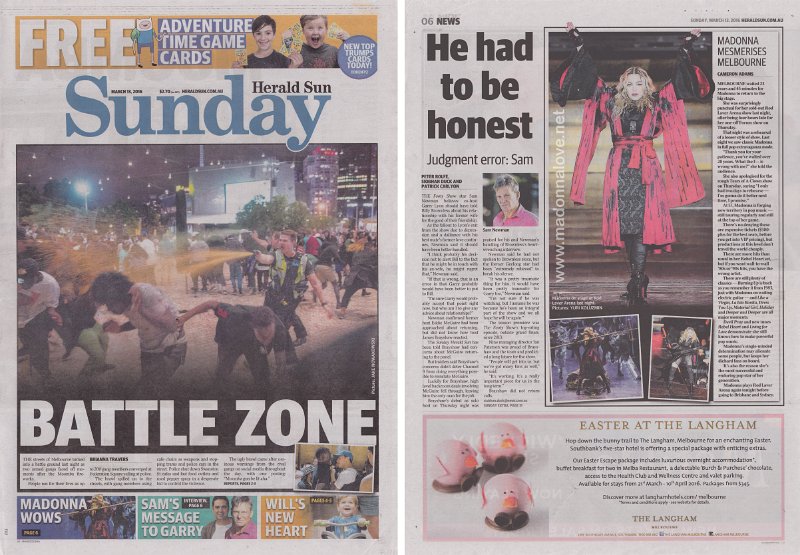 2016 - March - Herald Sun Sunday - Australia - Madonna mesmerises Melbourne