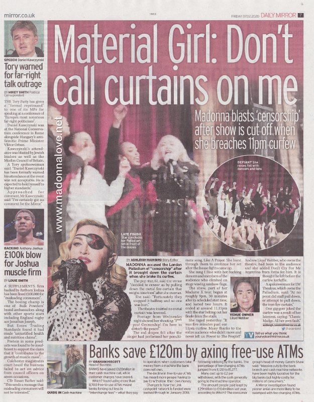 2020 - February - Daily Mirror - Material girl Don't call curtains on me - UK