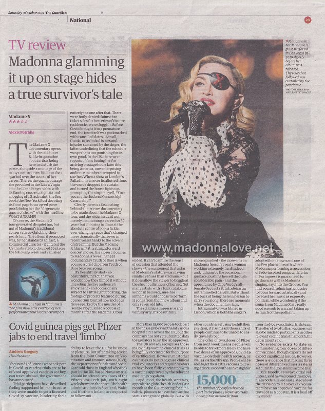 2021 - October - The Guardian - Madonna glamming it up on stage hides a true survivor's tale - UK