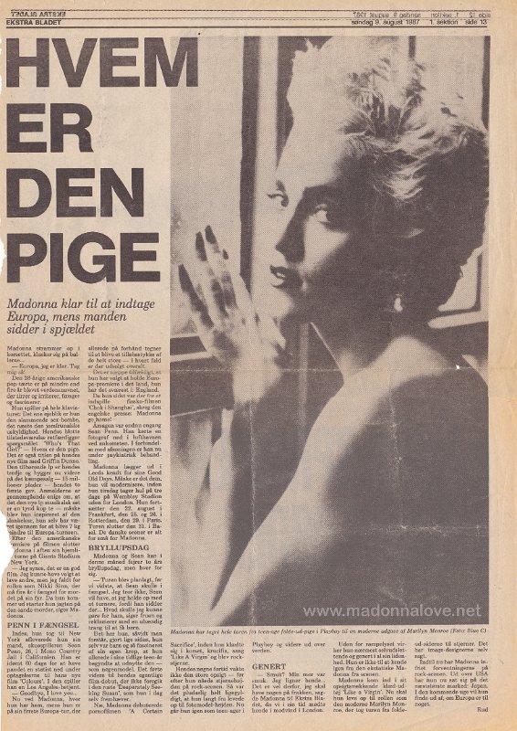 1987 - August - Ekstra bladet - Denmark - Hvem er den pige