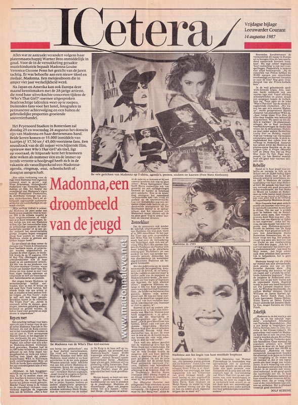 1987 - August - Leeuwarder Courant - Holland - Madonna een droombeeld van de jeugd