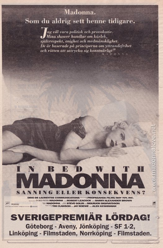 1991 - Unknown month - Unknown newspaper - Sweden - Madonna. Som du aldrig sett henne tidigare. (In bed with Madonna advertisement)