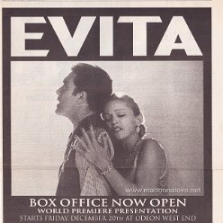 1996 - December - The Sunday Times - UK - Evita box office now open (Evita advertisement)