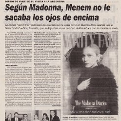 1996 - October - Clarin (Espectaculos) - Argentina - Segun Madonna menem no le sacaba los ojos de encima