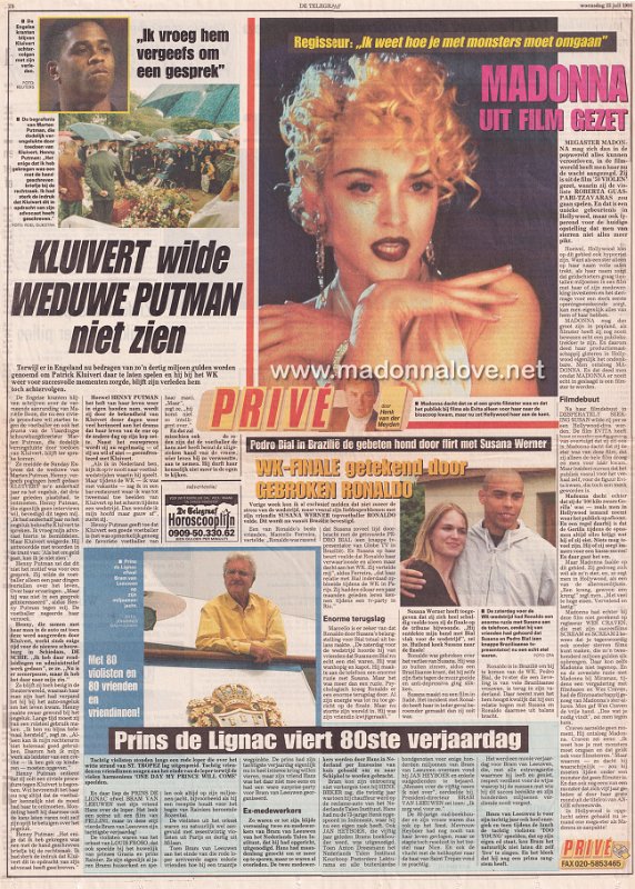 1998 - July - Telegraaf - Holland - Madonna uit film gezet