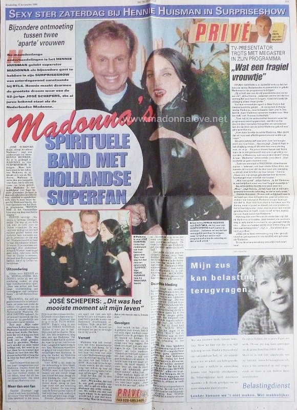 1998 - November - Telegraaf - Holland - Madonna's spirituele band met Nederlandse superfan