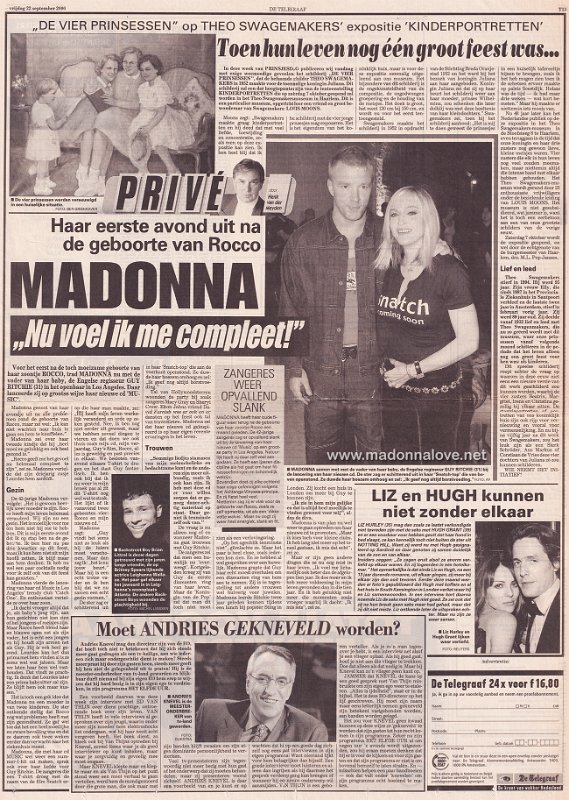 2000 - September - Telegraaf - Holland - Madonna - Nu voel ik me compleet!