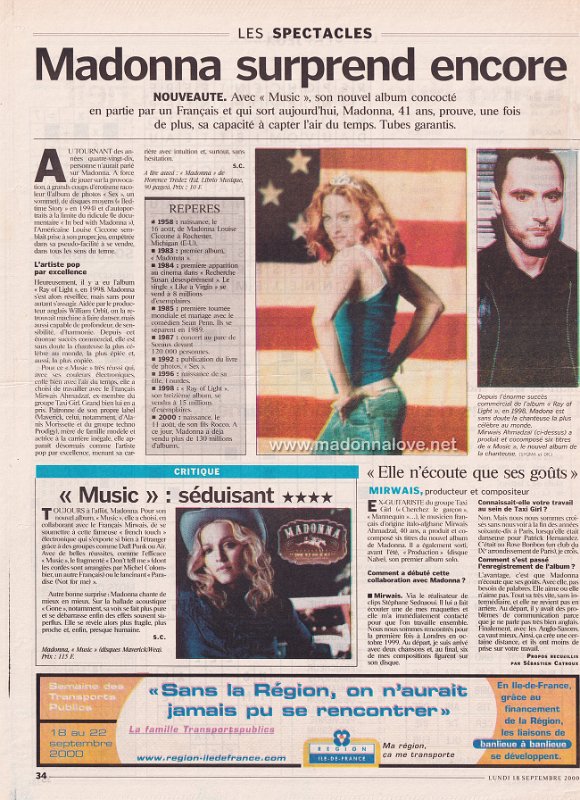 2000 - September - Uknown newspaper - France - Madonna surprend encore