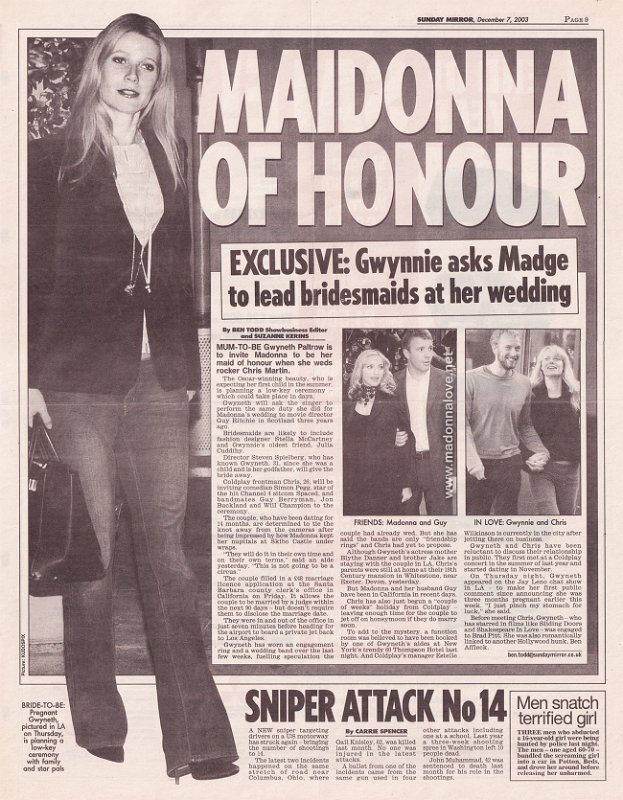 2003 - December - Sunday Mirror - UK - Maidonna of honour-wm