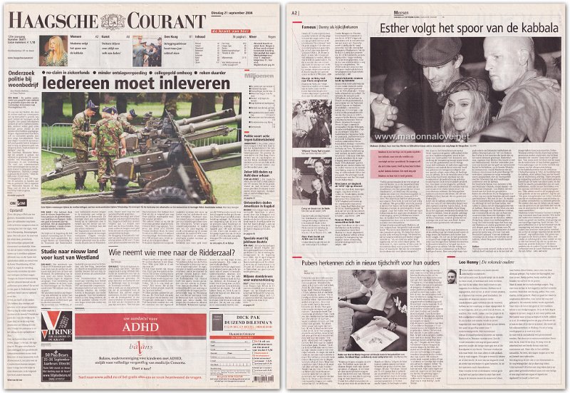 2004 - September - Haagsche Courant - Holland - Esther volgt het spoor van Kabbala
