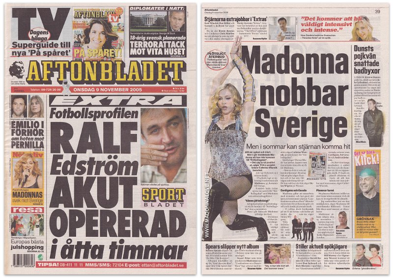 2005 - November - Aftonbladet - Sweden - Madonna nobbar Sverige