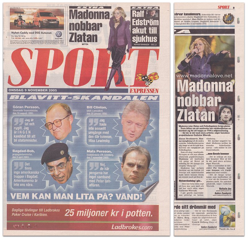 2005 - November - Expressen - Sweden - Madonna nobbar Zlatan