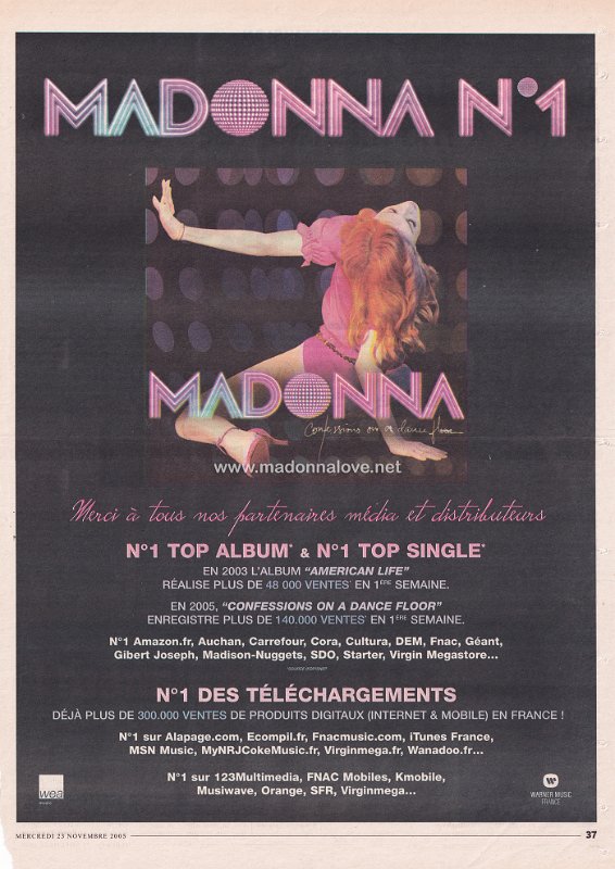 2005 - November - Le Parisien - France - Madonna N1 (Confessions on a dance floor advertisement)