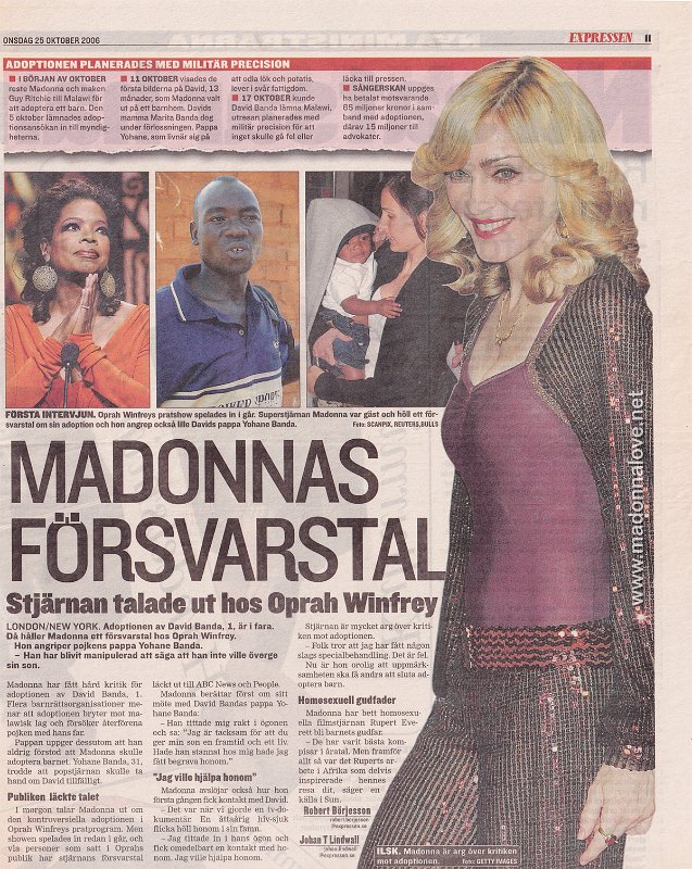 2006 - October - Expressen - Sweden - Madonnas forsvarstal
