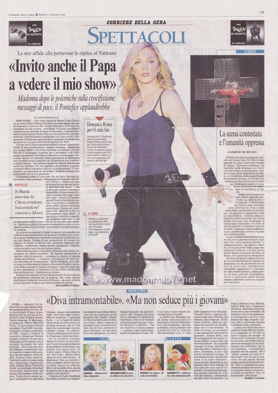 2006 - August - Corriere della sera - Italy - Invito anche il papa a vedere il mio show