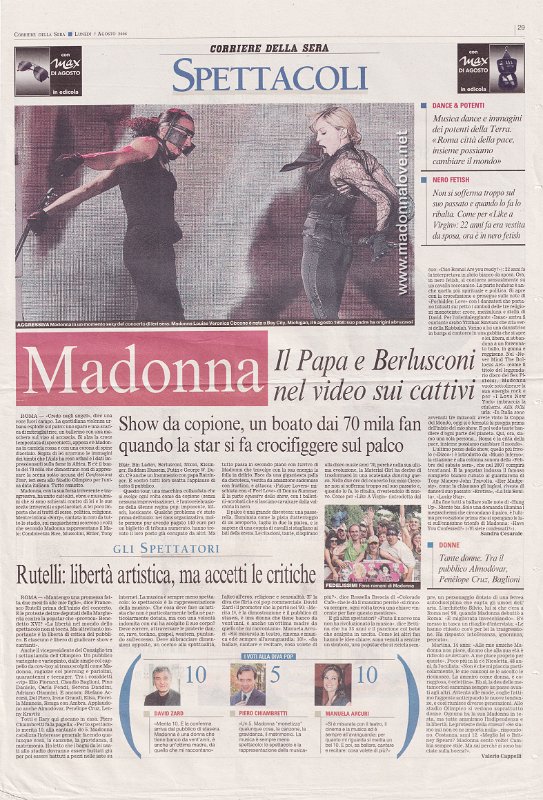 2006 - August - Corriere della sera - Madonna il papa e Berlusconi nel video sui cattivi