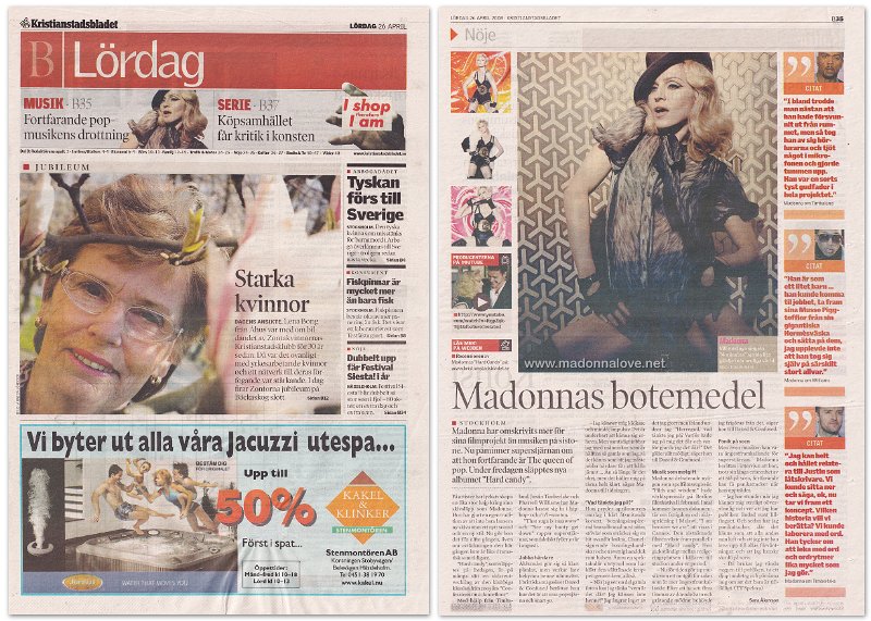 2008 - April - Kristianstadsbladet - Sweden - Madonnas botemedel