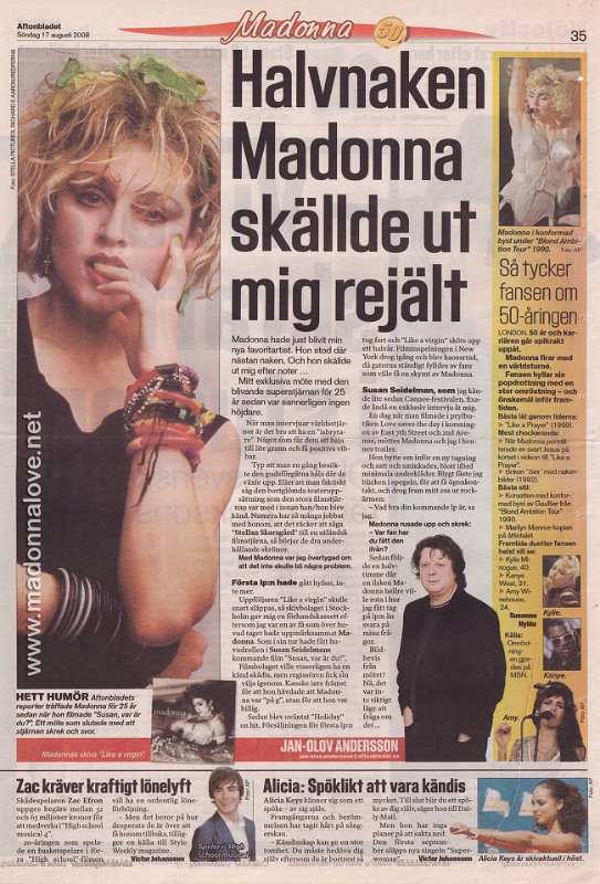 2008 - August - Aftonbladet - Sweden - Halvnaken Madonna skallde ut mig rejalt