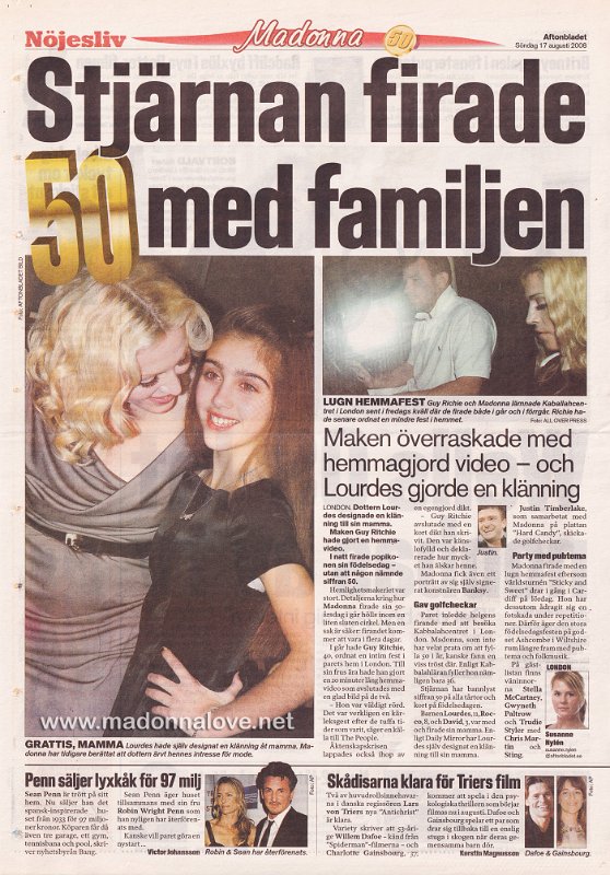 2008 - August - Aftondbladet - Sweden - Stjarnan firade 50 med familjen