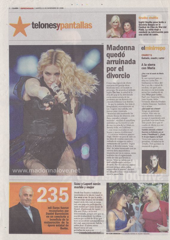 2008 - March - Clarin (Espectaculos) - Argentina - Madonna quedo arruinada por el divorcio