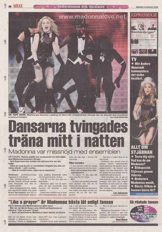 2009 - August - Expressen - Sweden - Tack for showen (part 3) - Dansarna tvingades trana mitt i natten
