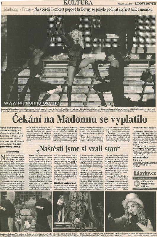 2009 - August - Lidove Noviny - Czech Republic - Cekani na Madonnu se vyplatilo