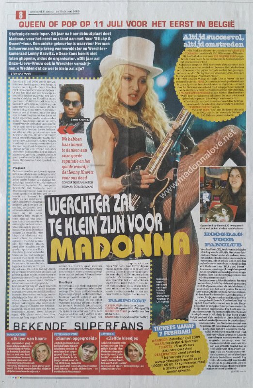 2009 - January - Unknown newspaper - Belgium - Werchter zal te klein zijn voor Madonna