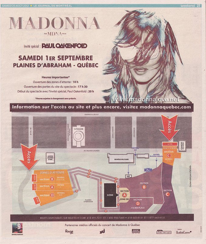 2012 - August - Le journal de montreal - Canada - MDNA Tour Quebec advertisement