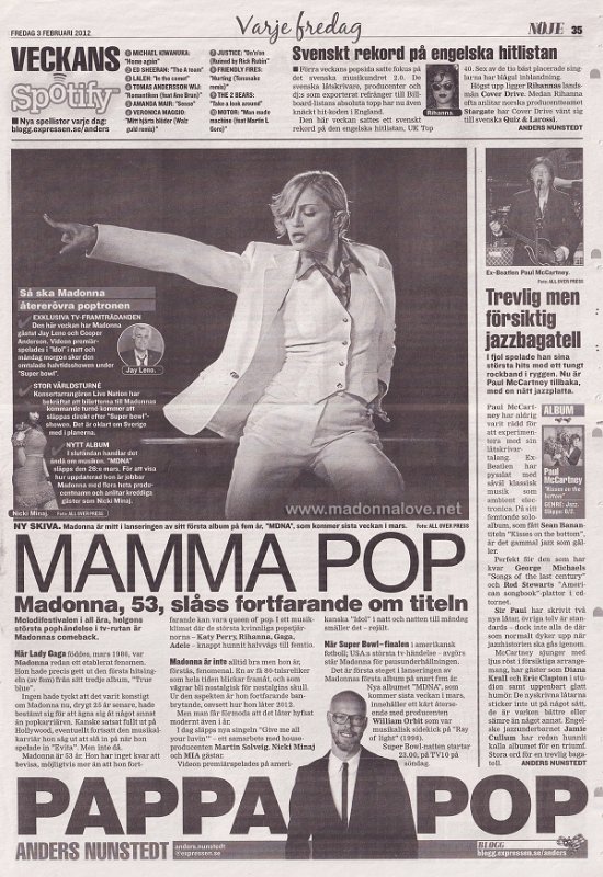 2012 - February - Expressen - Sweden - Mamma pop