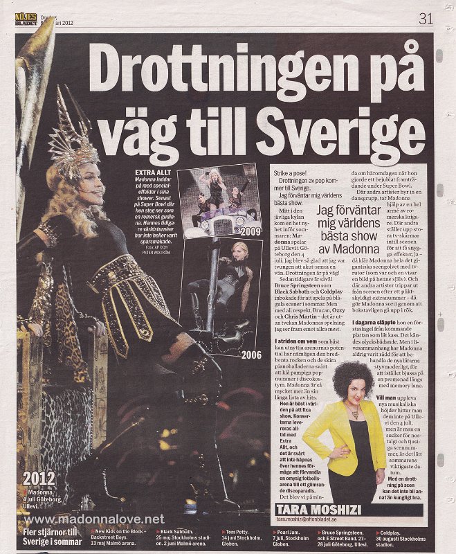 2012 - February - Nojes Bladet - Sweden - Drottningen pa vag till sverige