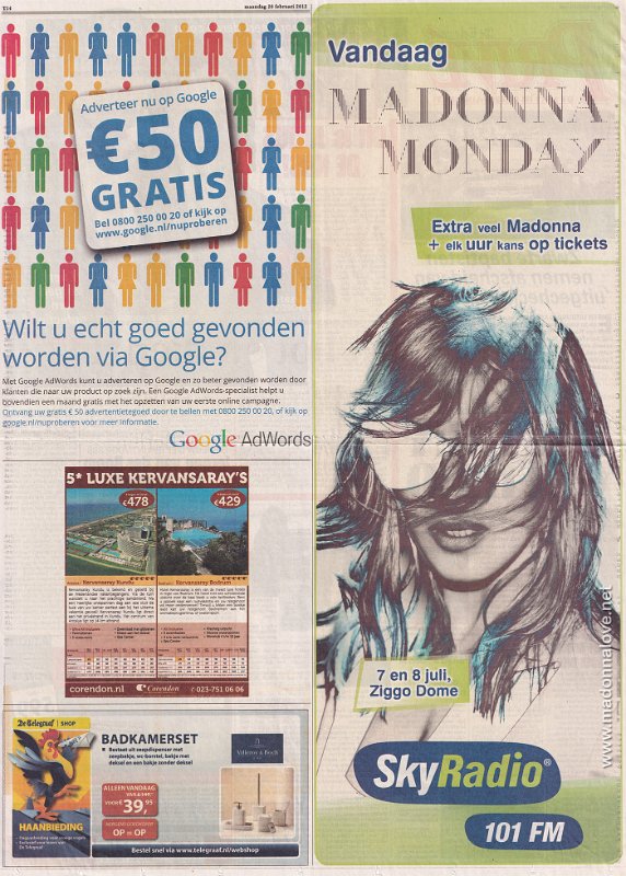 2012 - February - Telegraaf - Holland - MDNA Tour Amsterdam advertisement