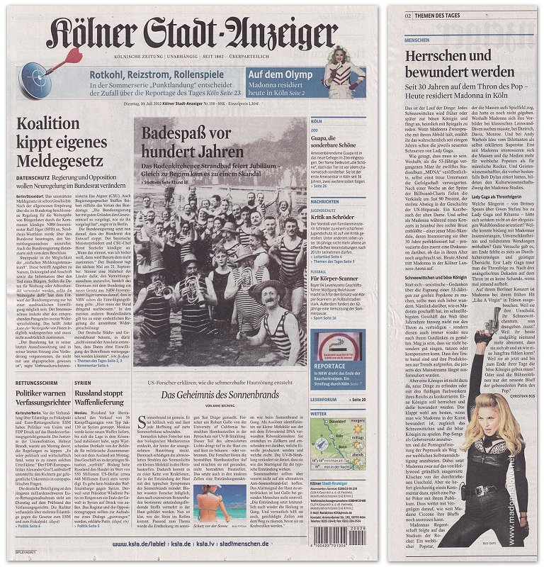 2012 - July - Kolner Stadt-Anzeiger - Germany - Herrschen und bewundert werden