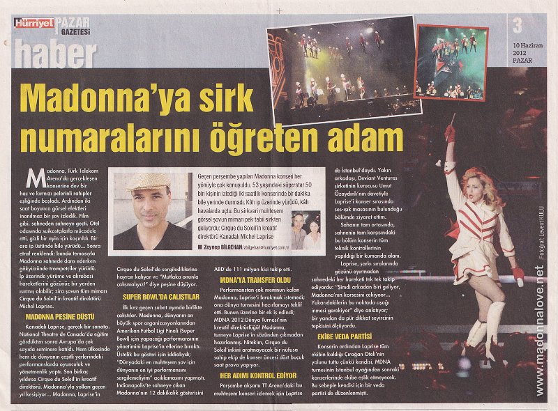 2012 - June - Hurriyet - Turkey - Madonna ya sirk numaralarini ogreten adam